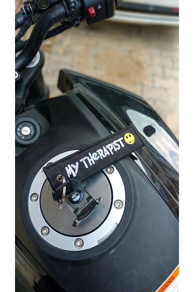 Yeles My Therapist Biker Fabric Keychain