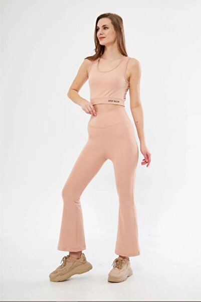 VERA LİFE Visok struk Rebrasto Zvonaste nogavice Leggings i C Skraćeni kroj set