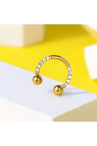 agbtasarım 100% Titanium Diamond Jewelled Gold Ring Piercing - Septum, Nose, Helix, Nose, Lip, Cartilage