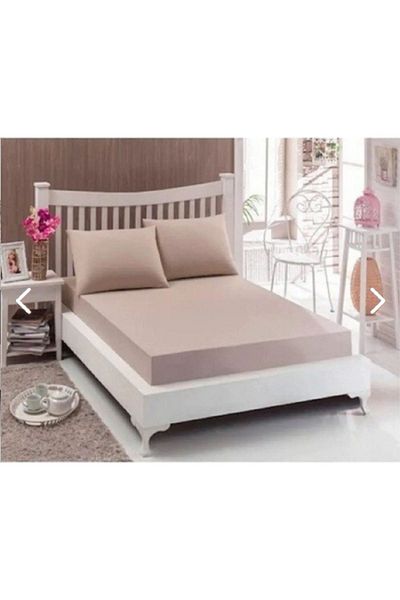 GENÇEV HOME COLLECTİONS Beige Double Fitted Sheet - 160x200, 30 Cm Elastic, 2 Pillowcases