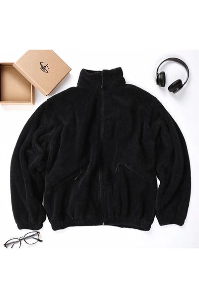 DEEPSHOPPİNG Unisex Μαύρο Oversize Λούτρινο Μπουφάν