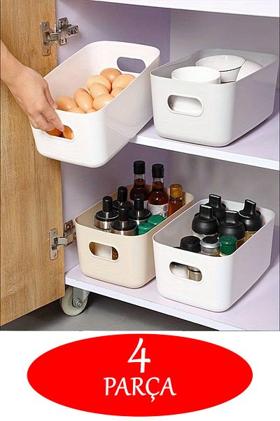 Alacarte 4-piece 3.5 Liter White Refrigerator Organizer - Inner Cabinet and Bathroom Organizer Basket