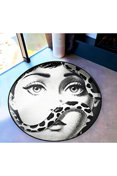 Rugs Modern Halı Black Beige Women's Face and Snake Themed Woven Base Carpet ...