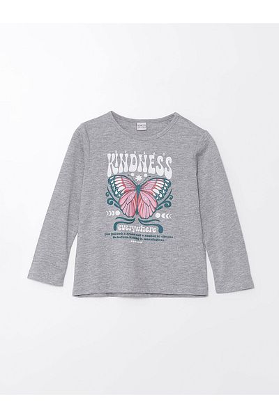 LC Waikiki Lcw Crew Neck Printed Long Sleeve Girl's T-Shirt