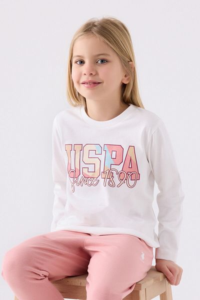 U.S. Polo Assn. Girl's Cream Long Sleeve Pajama Set