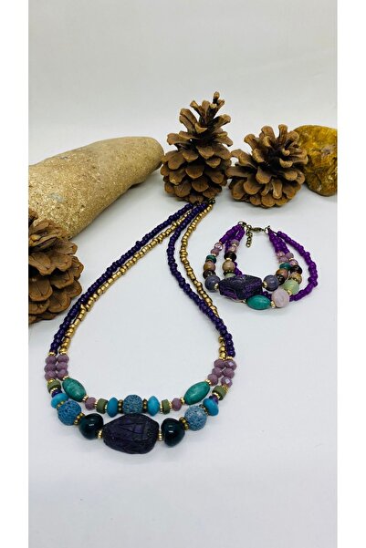 Porsuk Alternatif مجموعة أساور قلادة أصلية مصنوعة يدويًا من الهبي العرقي