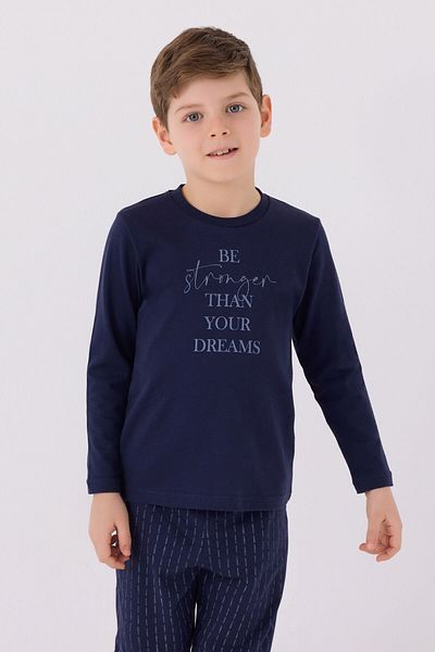 Arnetta Boy's Navy Blue Long Sleeve Pajama Set