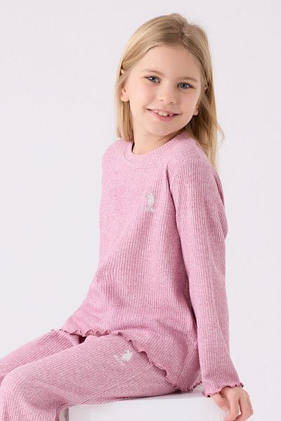 U.S. Polo Assn. Κοριτσίστικο ροζ μακρυμάνικο σετ πιτζάμες