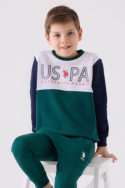 U.S. Polo Assn. طقم رياضي للأولاد باللون الأخضر