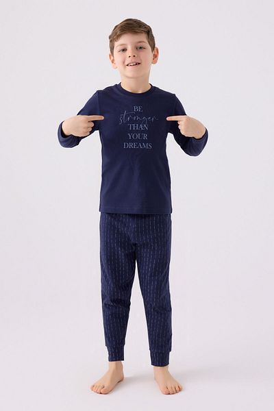 Arnetta Boy's Navy Blue Long Sleeve Pajama Set