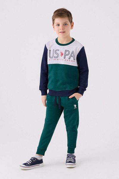 U.S. Polo Assn. طقم رياضي للأولاد باللون الأخضر