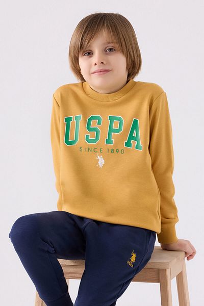 U.S. Polo Assn. طقم رياضي للأولاد باللون الأصفر