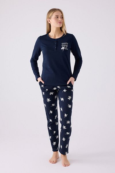 Arnetta Women's Navy Blue Long Sleeve Pajama Set