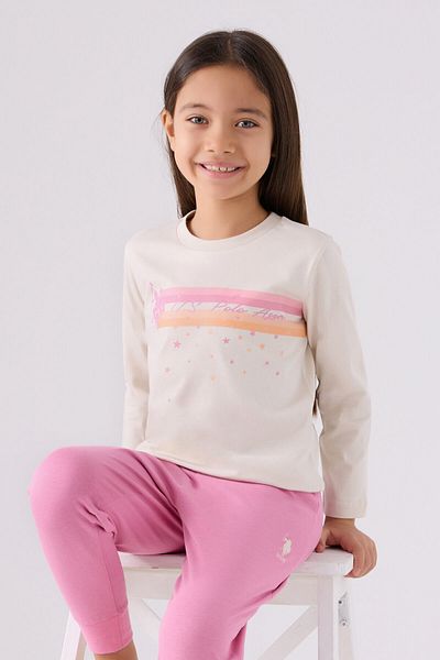 U.S. Polo Assn. Girl's Cream Long Sleeve Pajama Set