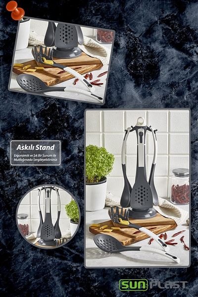 Sunplast PUNTO Series Serving Presentation Set with Stand 6 Pieces - BPA Free Quality Non-Stick Hard Plastic