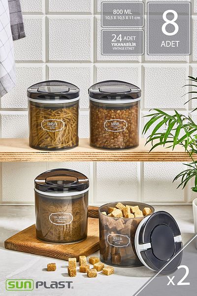 Sunplast 8-Piece Storage Container Set - Leak Proof Ergonomic Lid - Anthracite Food Container - 800ML