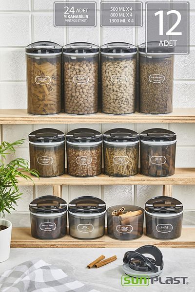 Sunplast 12-Piece Storage Container Set - With Leak-Proof Ergonomic Lid - Anthracite Food Container