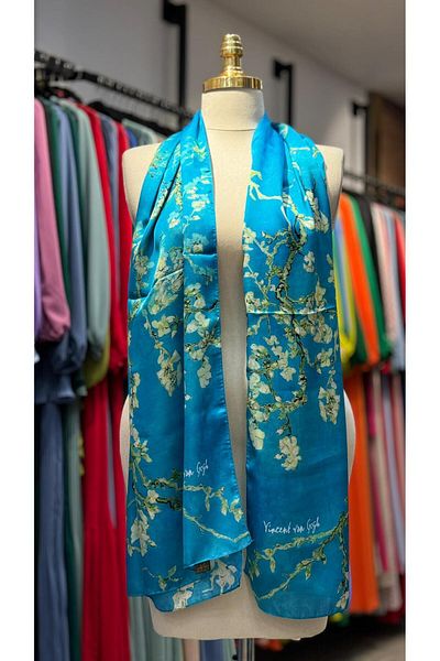 Hazard Van Gogh Almond Tree Patterned Turquoise Shawl/Scarf