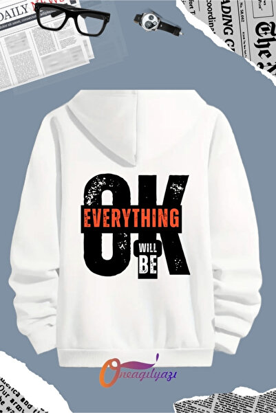 oneagılyazı حسنًا، كل شيء سيكون - سويت شيرت بقلنسوة بطبعة خلفية