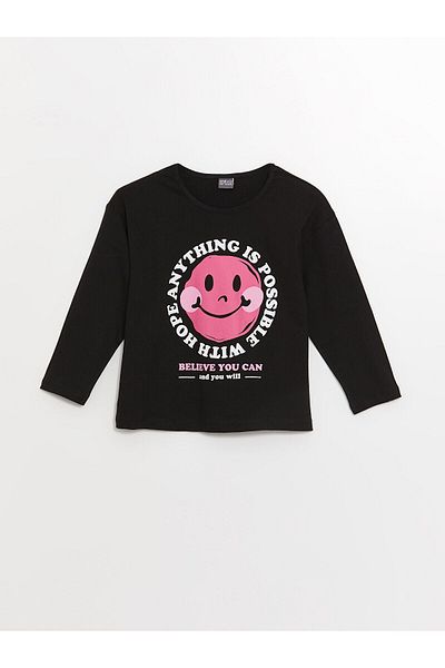 LC Waikiki LCW Girl - Crew Neck Printed Long Sleeve T-Shirt