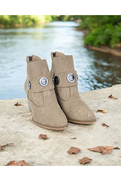 yabisago Tokalı Kadın Süet Bot Vizon