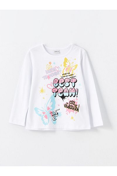 LC Waikiki LCW Girl - Tričko s dlouhým rukávem s potiskem Crew Neck