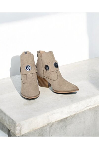 yabisago Tokalı Kadın Süet Bot Vizon