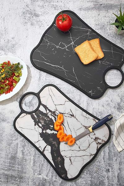 Sunplast Marble Pattern Look Wooden Cutting Board - Set of 2