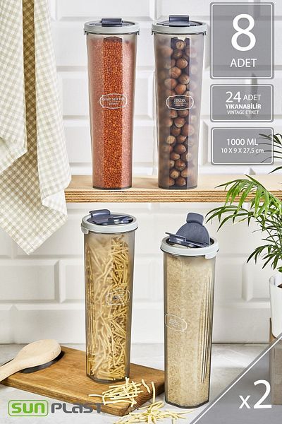 Sunplast 8-Piece Storage Container Set - Leak Proof Double Sided Lid - Anthracite Food Container - 1000ML