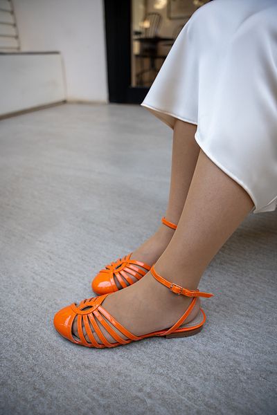 LAMİNTA Jasmine Orange - Balerini de damă cu cataramă și curea detaliată la gleznă