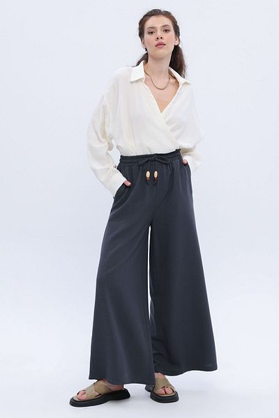 ALLDAY Wide Leg Anthracite Linen Trousers