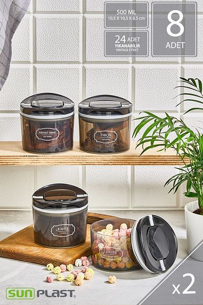Sunplast 8-Piece Storage Container Set - Leak-Proof Ergonomic Lid - Anthracite Food Container - 500ML