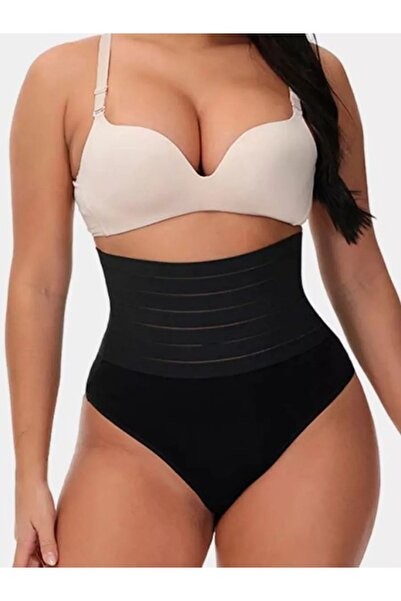 MİSTİRİK Flerna Model Karın Sıkılaştıran Ve Düzleyen Yüksek Bel Korseli String Külot Siyah Renk