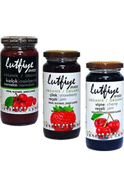 LUTFIYE Organik Çilek Reçeli Organik Vişne Reçeli Organik Kızılcık Marmelatı