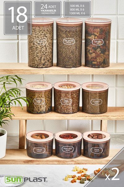 Sunplast Set of 18 Storage Containers - Leak Proof Ergonomic Transparent Lid - Salmon Food Container