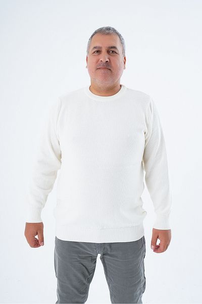 Trist Star Men's Large Size Knitwear Sweater - Bone Crew Neck, 100% Cotton, Rice Knit - Trist-2112