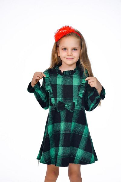 Kamex Rochie cu mâneci lungi în carouri verde negru