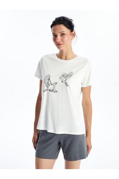 LC Waikiki LCW Damen-T-Shirt – Rundhalsausschnitt und bedrucktes Design