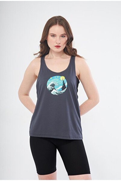 Moda Işık Sports Tank Anthracite Color Winter Printed
