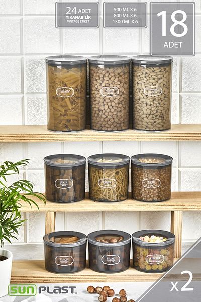 Sunplast Set of 18 Storage Containers - Leak Proof Ergonomic Transparent Lid - Anthracite Food Container
