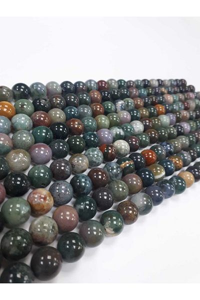 Yüksel Boncuk 12mm Indian Agate Natural Stone String (1 String)