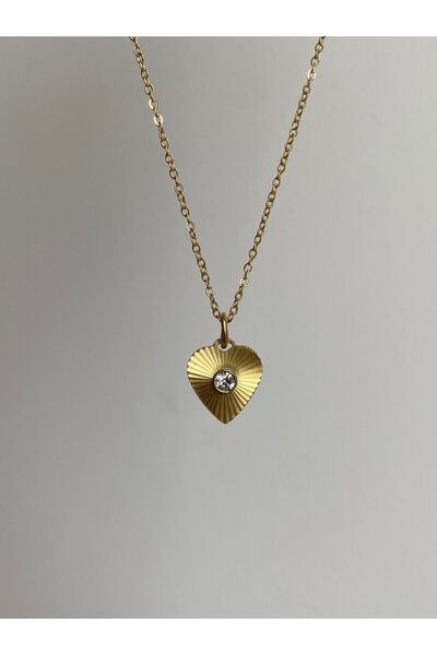G Sport POLO قلادة قلب روزيتا منقوشة من الفولاذ الذهبي - لا تشويه