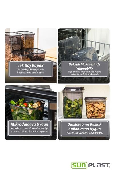Sunplast ROYAL 6-Piece Storage Container Set - Leak-Proof Silicone Transparent Lid - Anthracite Food Container
