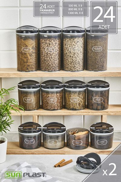 Sunplast 24-Piece Storage Container Set - With Leak-Proof Ergonomic Lid - Anthracite Food Container