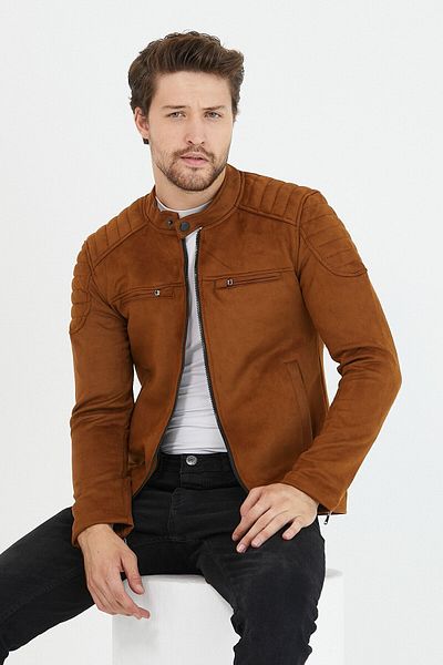 Mero Life Ανδρικό τζάκετ Suede Tan Slim Fit