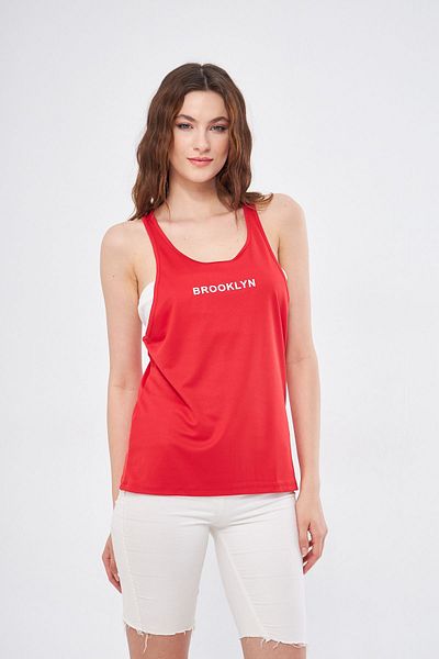 Moda Işık Sports Tank White Brooklyn Printed Red Color Cappa Fabric