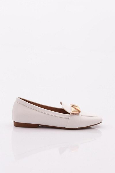 DGN 5001-23y Weiße Ballerinas für Damen - Silberfarbene Metallschnalle mit Steinbesatz