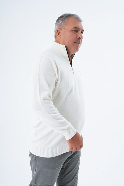 Trist Star Plus Size Men's - Ecru Rice Knit Sweater, Stand Collar, Zippered 100% Cotton Trist-2113
