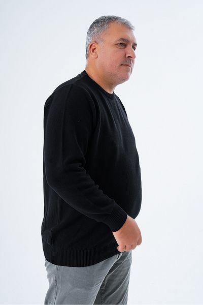 Trist Star Men's Black Crew Neck Rice Knitwear Sweater - 100% Cotton, Plus Size Trist-2112