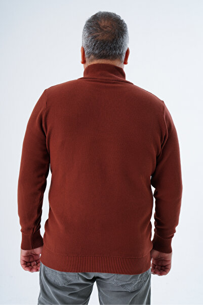 Trist Star Ανδρικό πλεκτό πουλόβερ μεγάλου μεγέθους τούβλο ρυζιού - όρθιο γιακά, φερμουάρ TRIST-2113